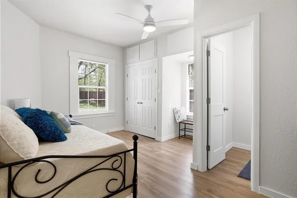a room with a table and a window