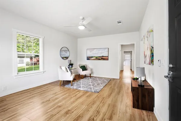 a living room with furniture