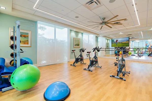 a view of a room with gym equipment
