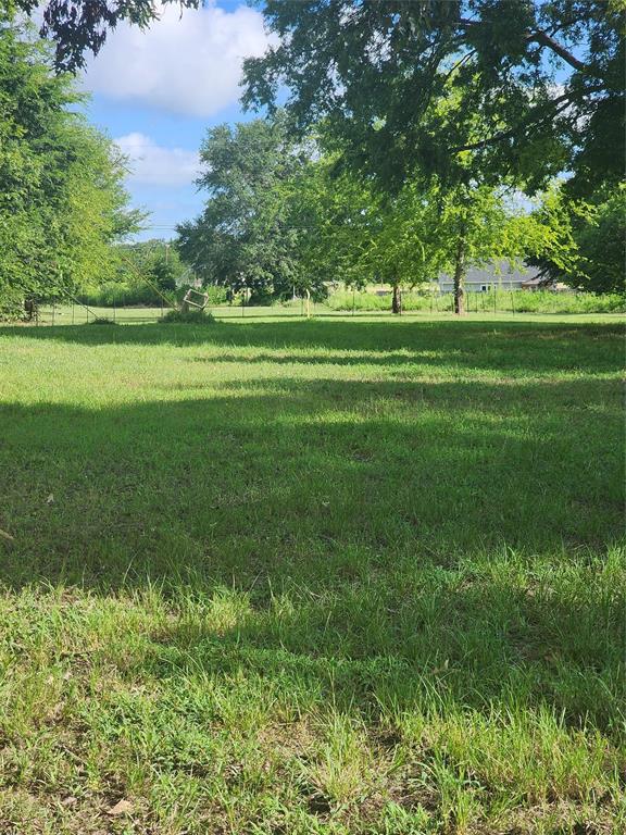 a grassy field with trees in the background
