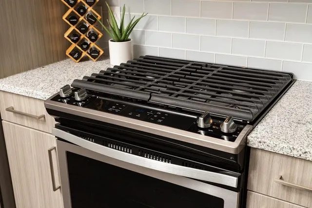 a close view of a stove top oven