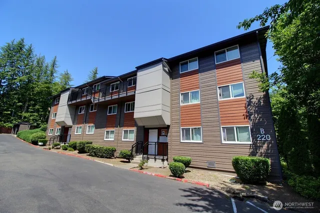a front view of a house with yard and green space