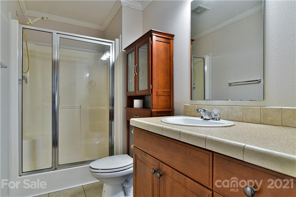 699 Pleasant Hill Road Clyde, NC 28721 - Photo 27 of 32 a bathroom with a granite countertop sink toilet and shower