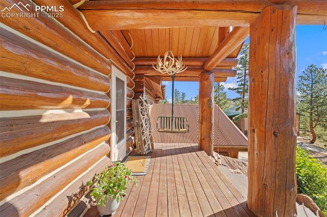35 Toms Ranch Rd Lake Lake George, CO 80827 - Photo 36 of 50 Front porch view with custom antler chandelier and ski lift swing