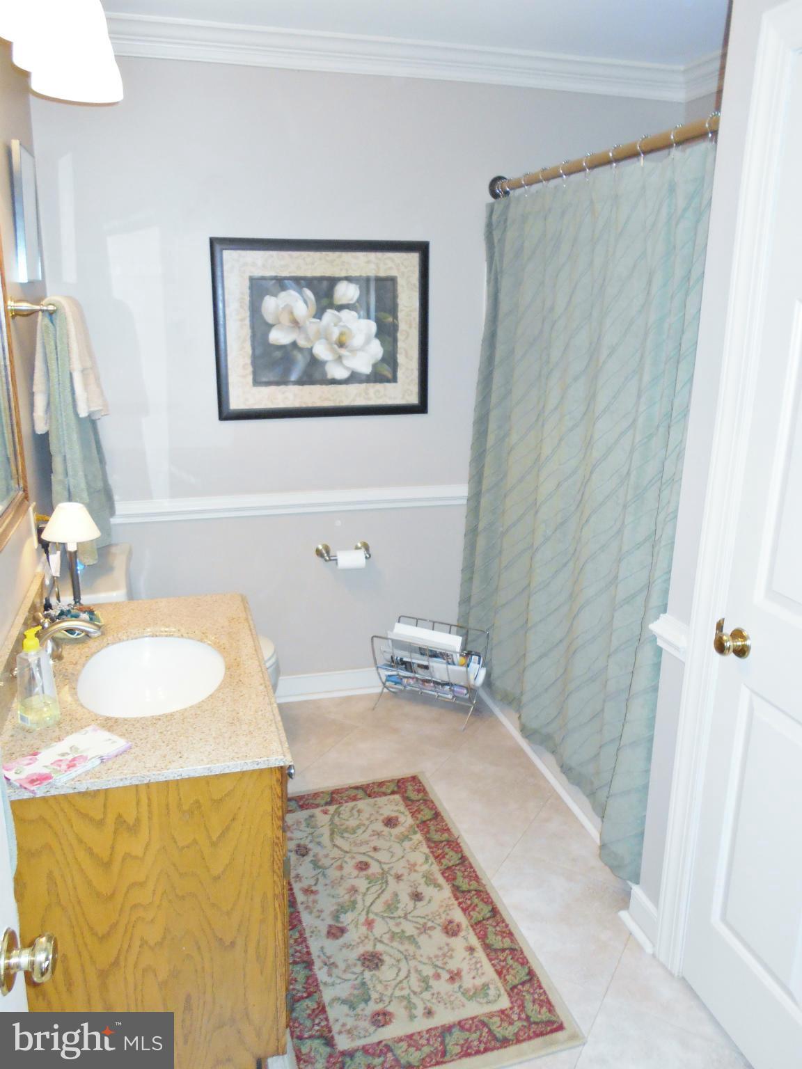 7415 Simms Landing Road Port Tobacco, MD 20677 - Photo 20 of 30 a bathroom with a granite countertop sink a mirror a vanity and a shower