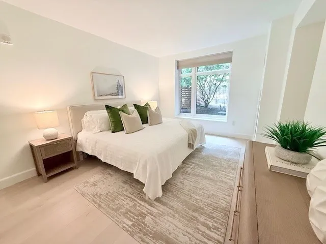 a city view with tall buildings