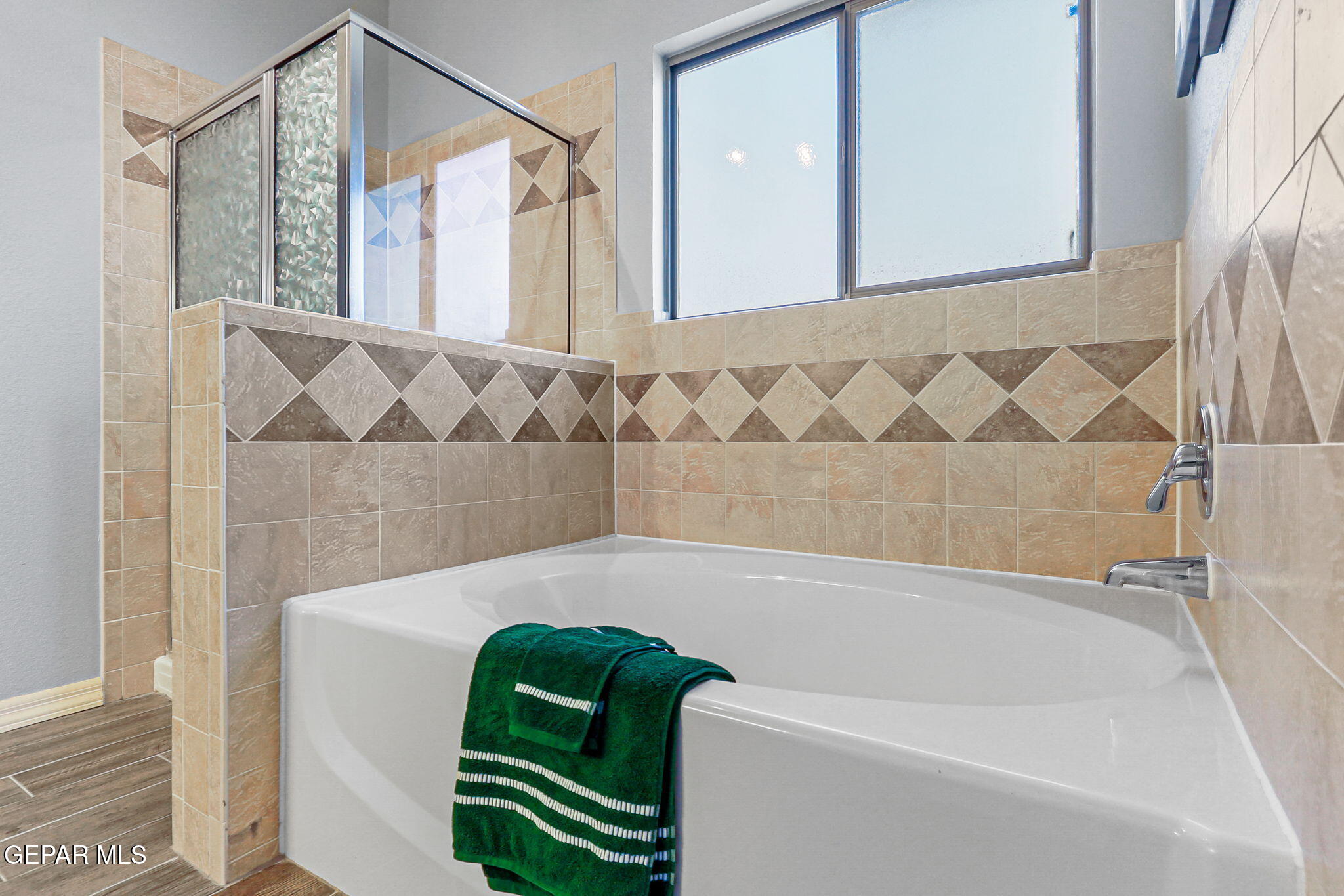 14045 Tower Point Way El Paso, TX 79938 - Photo 27 of 46 a bathroom with a bathtub and a shower