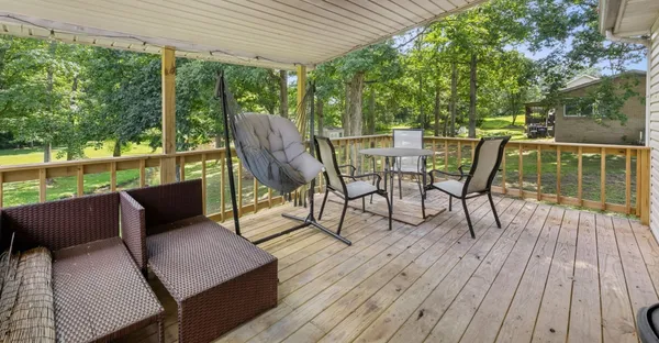 a view of a patio on the deck