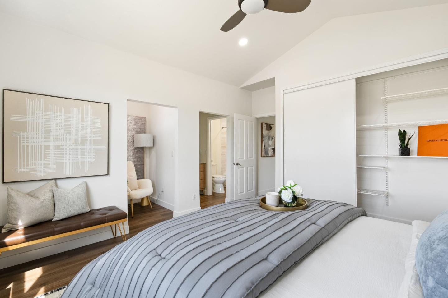 729 Cottage Court Mountain View, CA 94043 - Photo 30 of 41 a bedroom with a bed and wooden floor