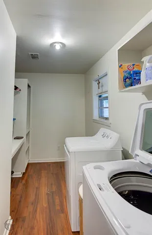 a utility room with dryer and washer