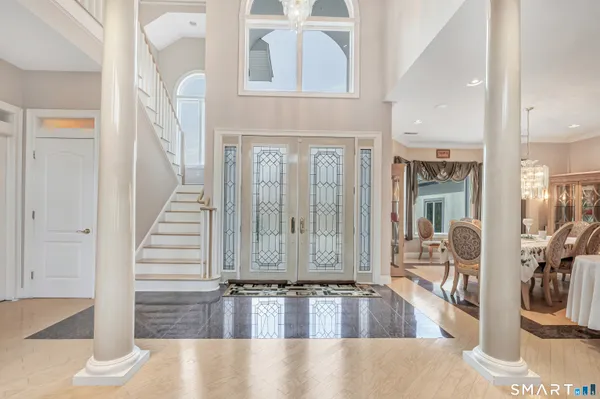 a view of a living room with fireplace