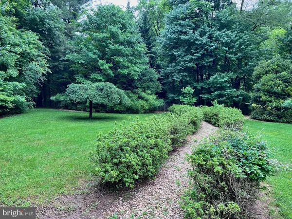 a view of green field with trees in the background