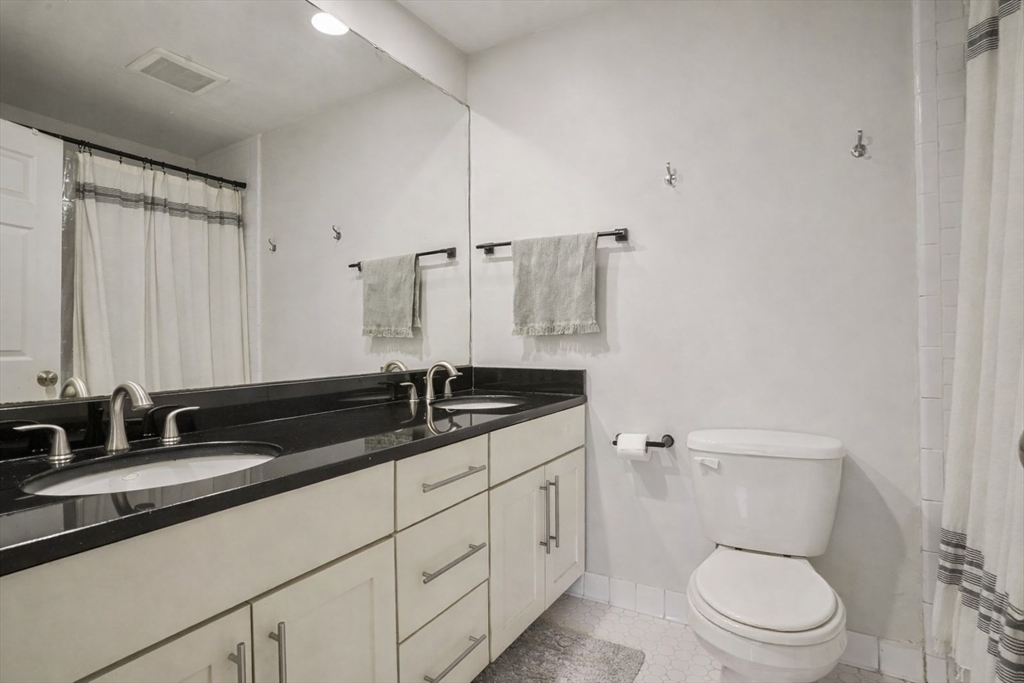 841 Parker Street, Unit 101 Boston, MA 02120 - Photo 9 of 19 a bathroom with a granite countertop sink a toilet and a mirror