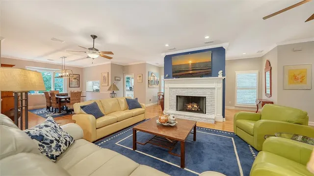 a living room with furniture or window and a dining table