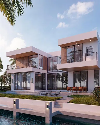 a front view of a house with swimming pool having outdoor seating