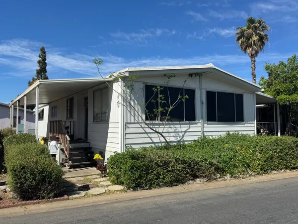 a view of a house with potted plants