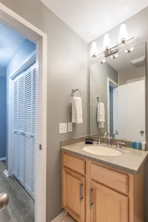 a bathroom with a bathtub