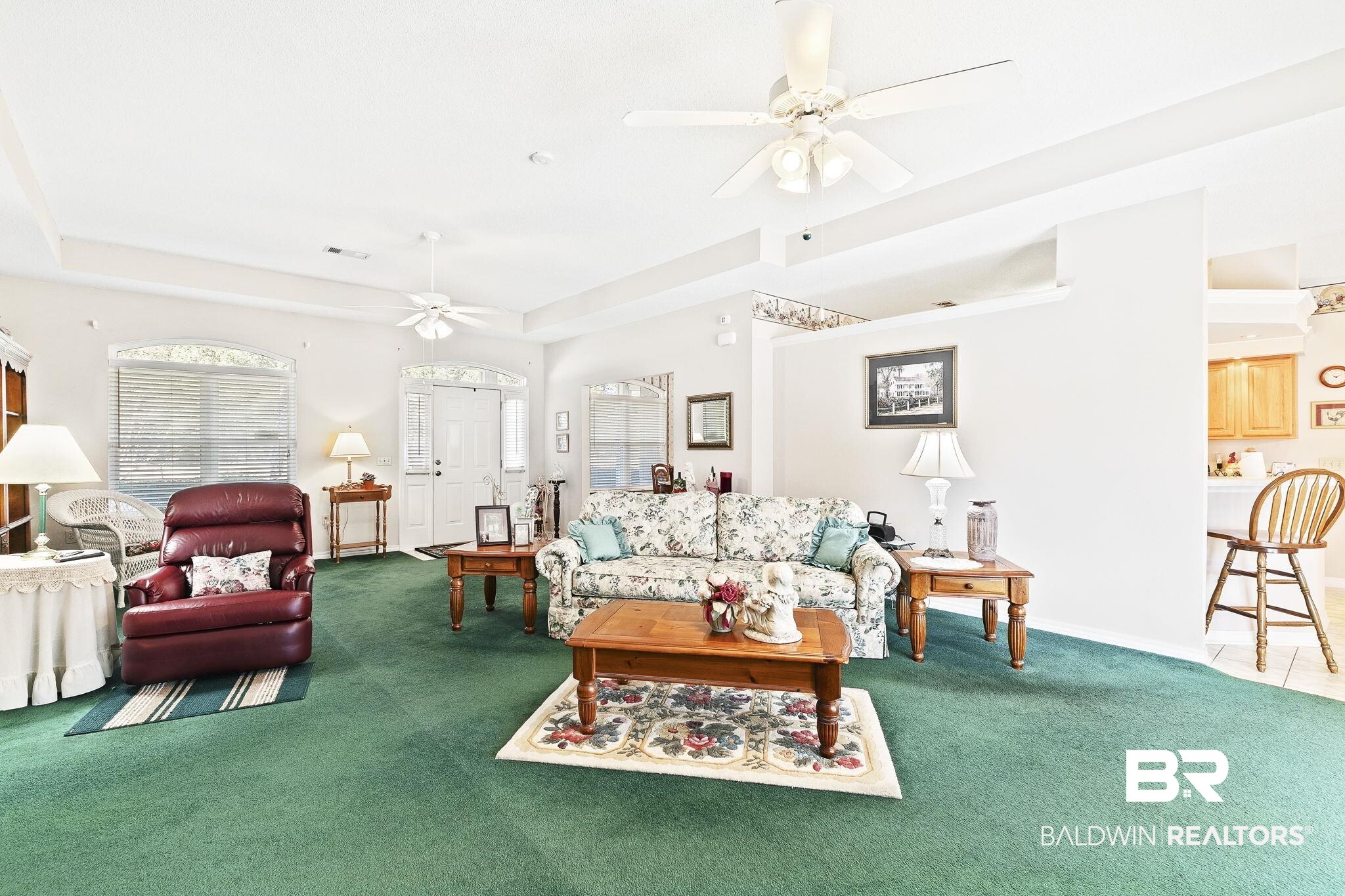 24130 Cowling Road Robertsdale, AL 36567 - Photo 11 of 71 Living room with carpet flooring and ceiling fan