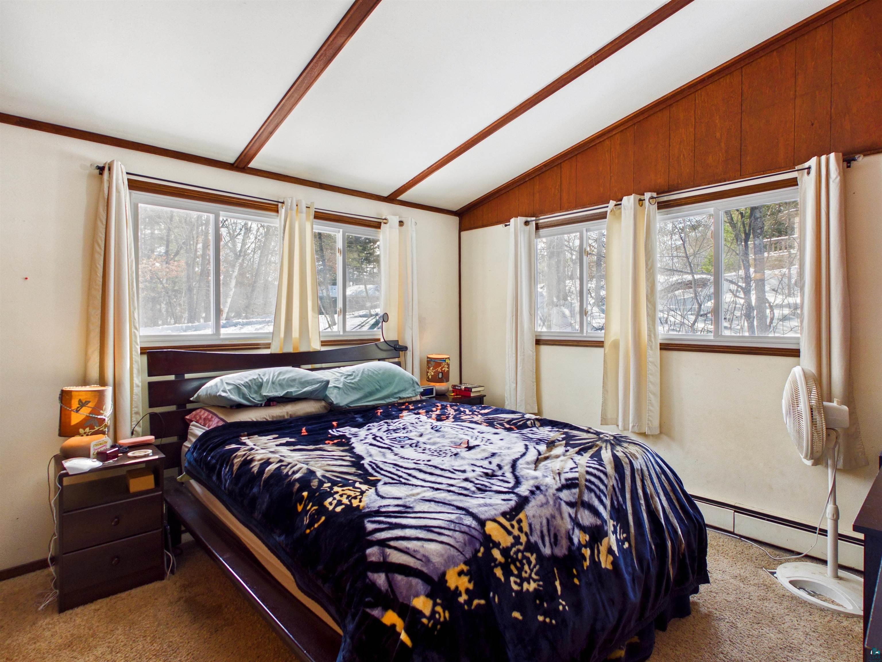 10719 North Oak Ridge Street Hayward, WI 54843 - Photo 29 of 57 Bedroom with lofted ceiling, carpet floors, and baseboard heating