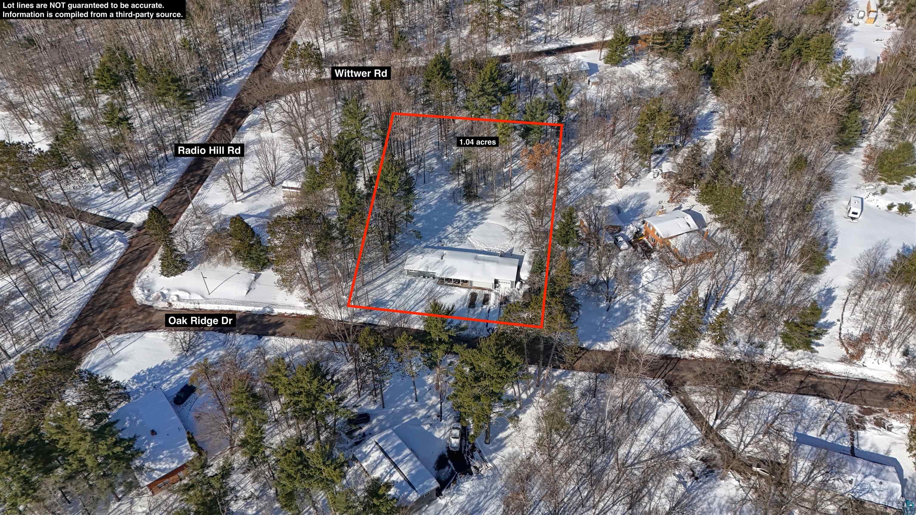 10719 North Oak Ridge Street Hayward, WI 54843 - Photo 6 of 57 Snowy aerial view featuring property boundaries highlighted