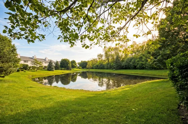 a view of lake with green space