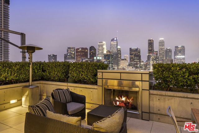 a view of roof deck with seating space and potted plants
