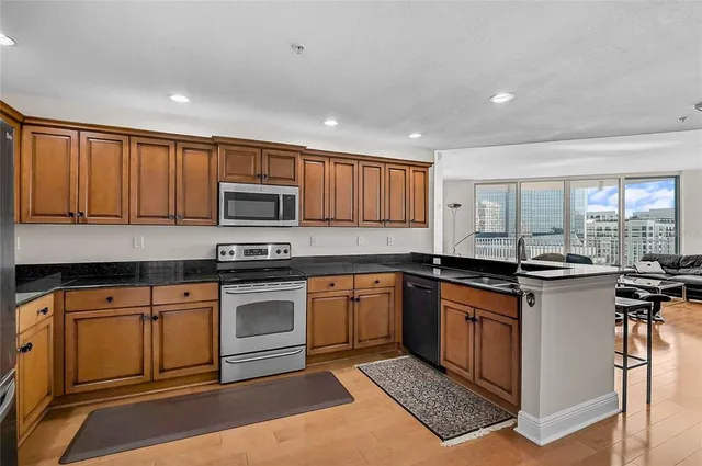 a view of a balcony with city view