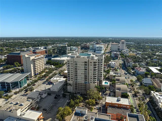 a view of a lake with a city
