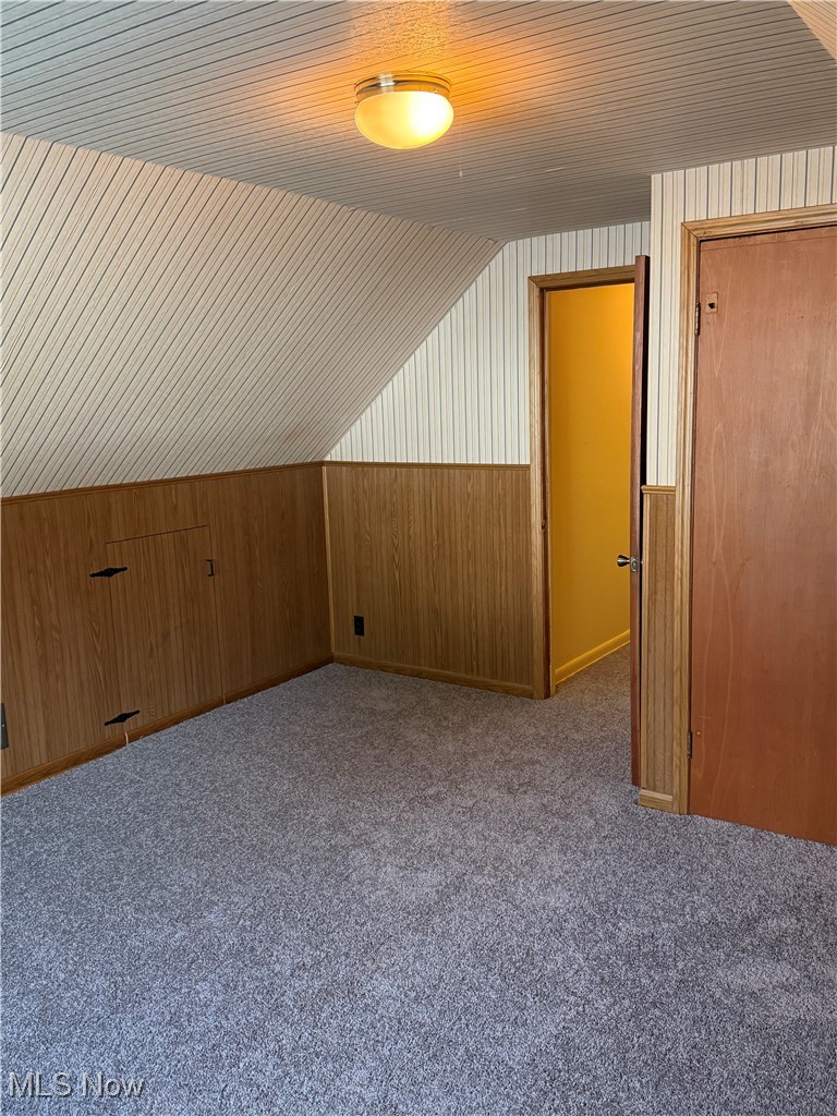 1284 Haverston Road Lyndhurst, OH 44124 - Photo 33 of 43 Bonus room with wooden walls, lofted ceiling, and dark carpet