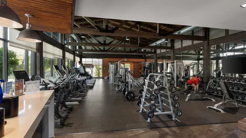 a view of a room with gym equipment