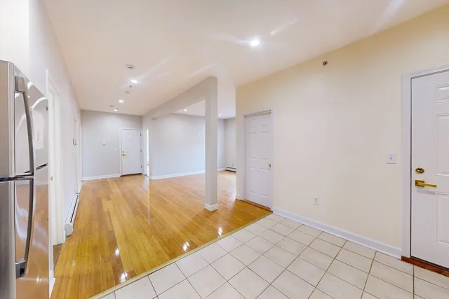 a view of a room with windows