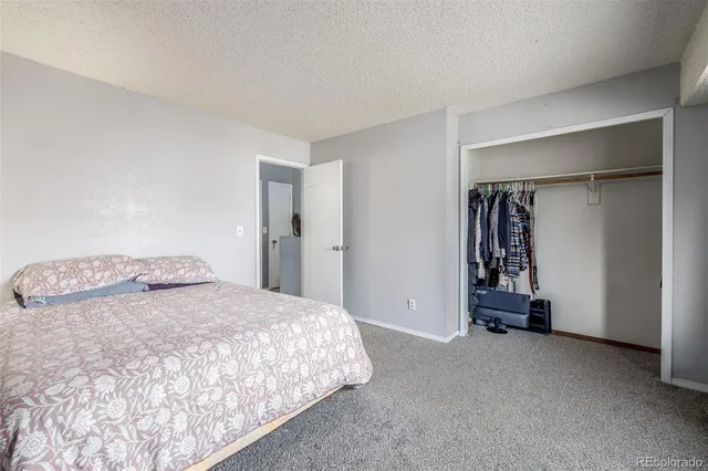 a bedroom with a bed and a walk in closet