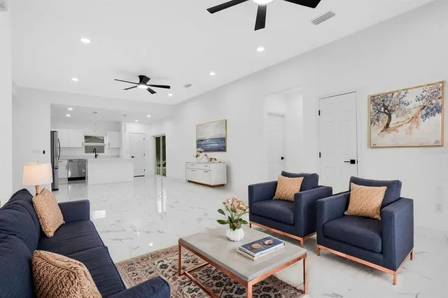 a living room with furniture