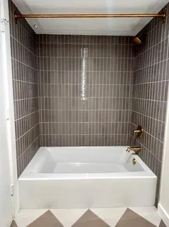 a bathroom with a bathtub