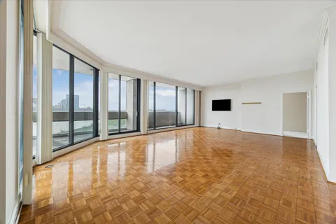 a large white building with a large window