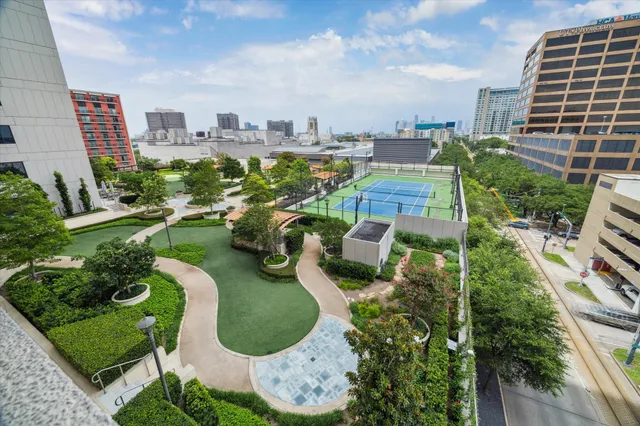 a view of a balcony with city view