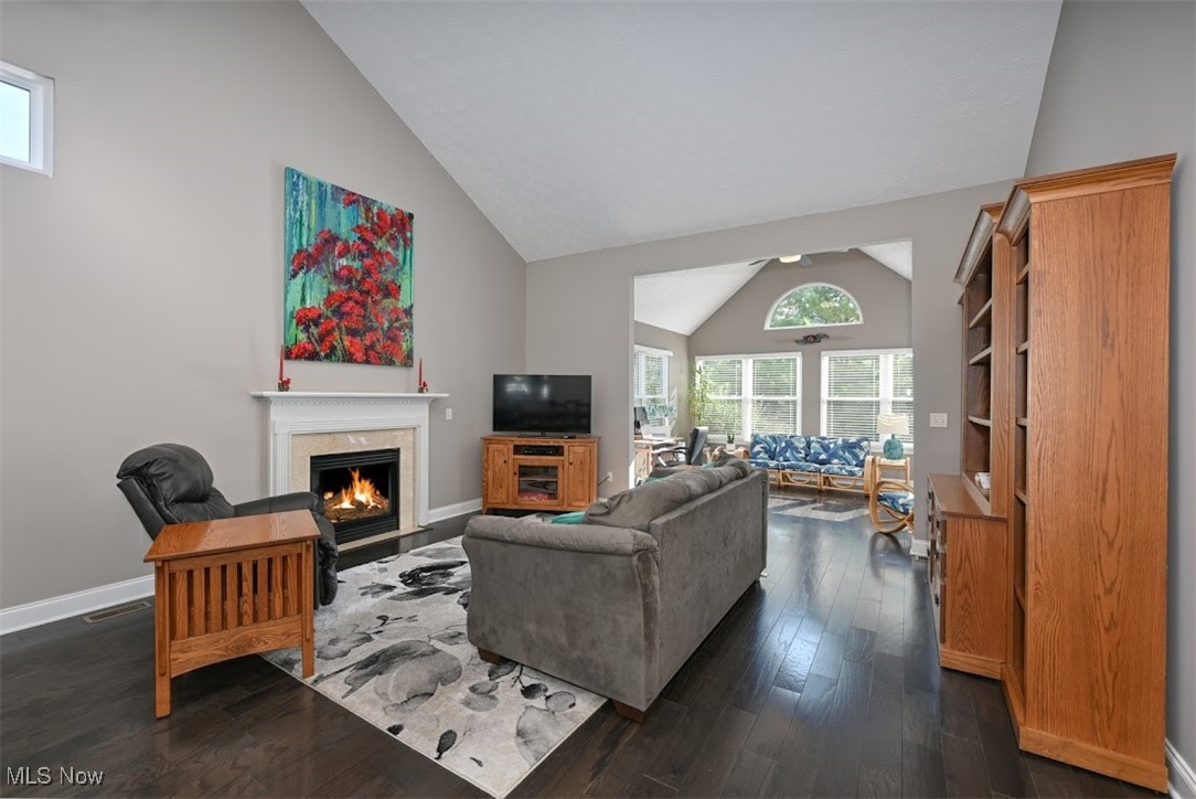 4902 Foote Road, Unit 33 Medina, OH 44256 - Photo 7 of 46 Living room featuring dark wood-type flooring and lofted ceiling