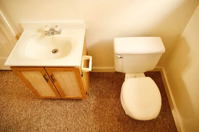 a bathroom with a toilet and a sink