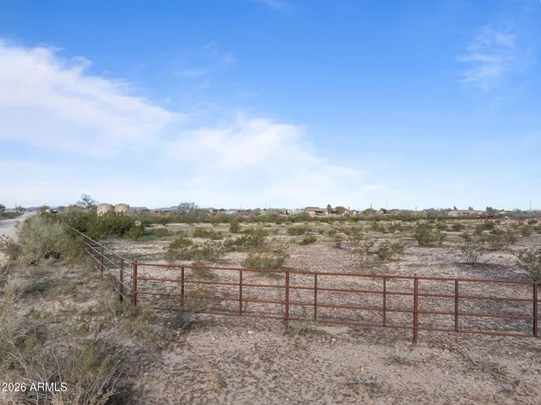 a view of a dry yard with wooden floor and fence