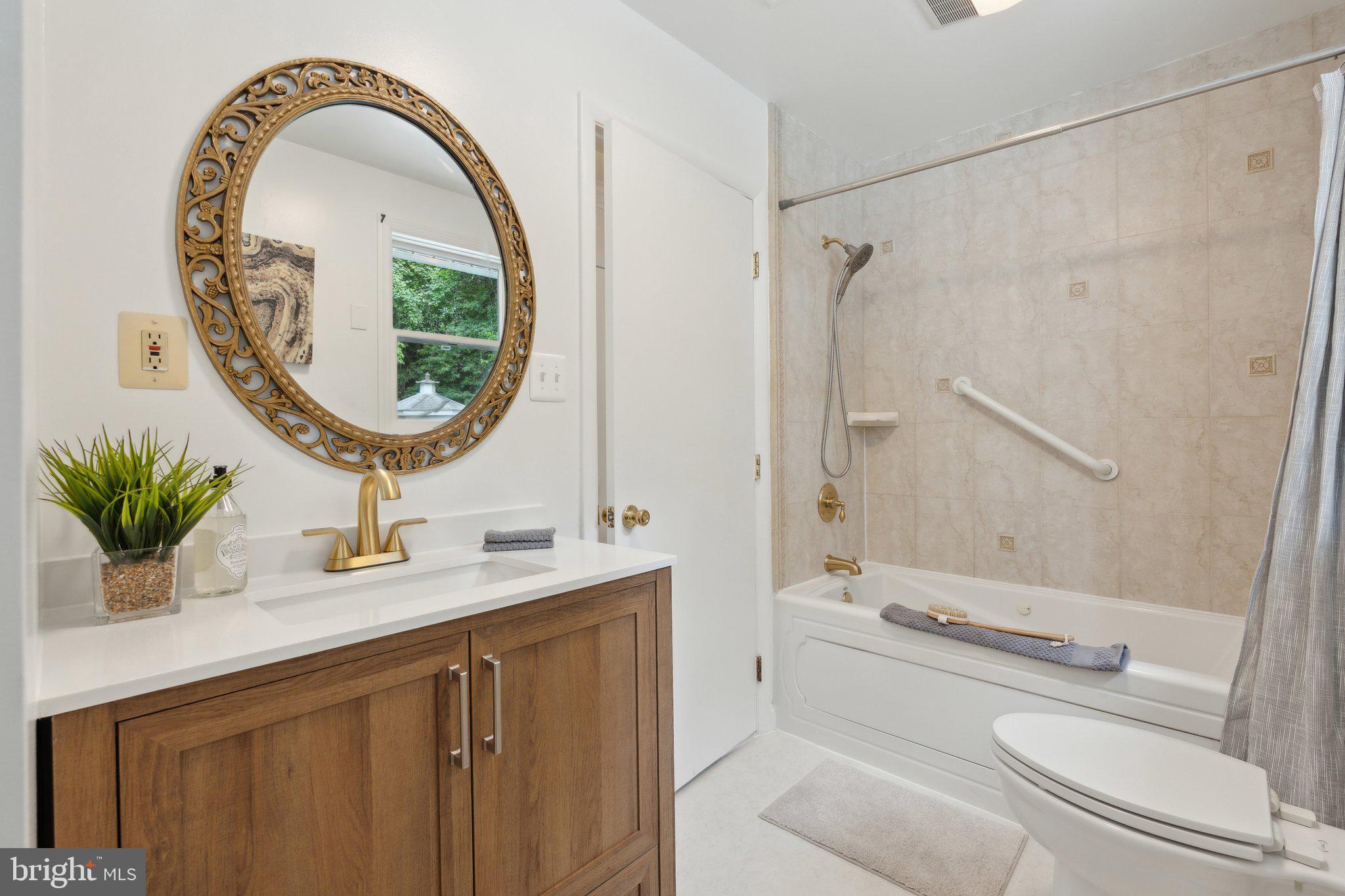 701 Notley Road Silver Spring, MD 20904 - Photo 30 of 60 a bathroom with a sink a mirror a toilet and a shower