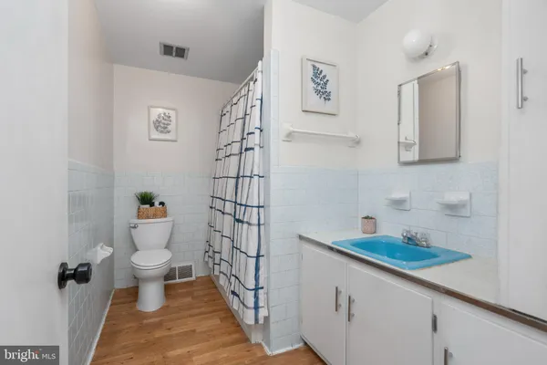 a bathroom with a sink a toilet and a shower