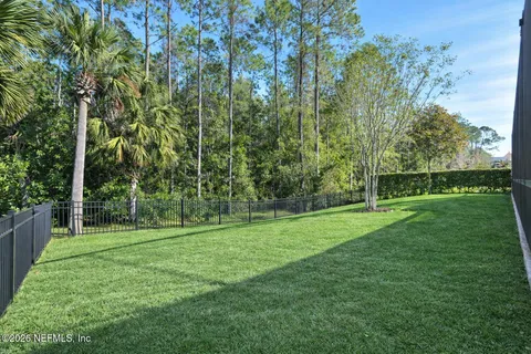a view of a park with large trees