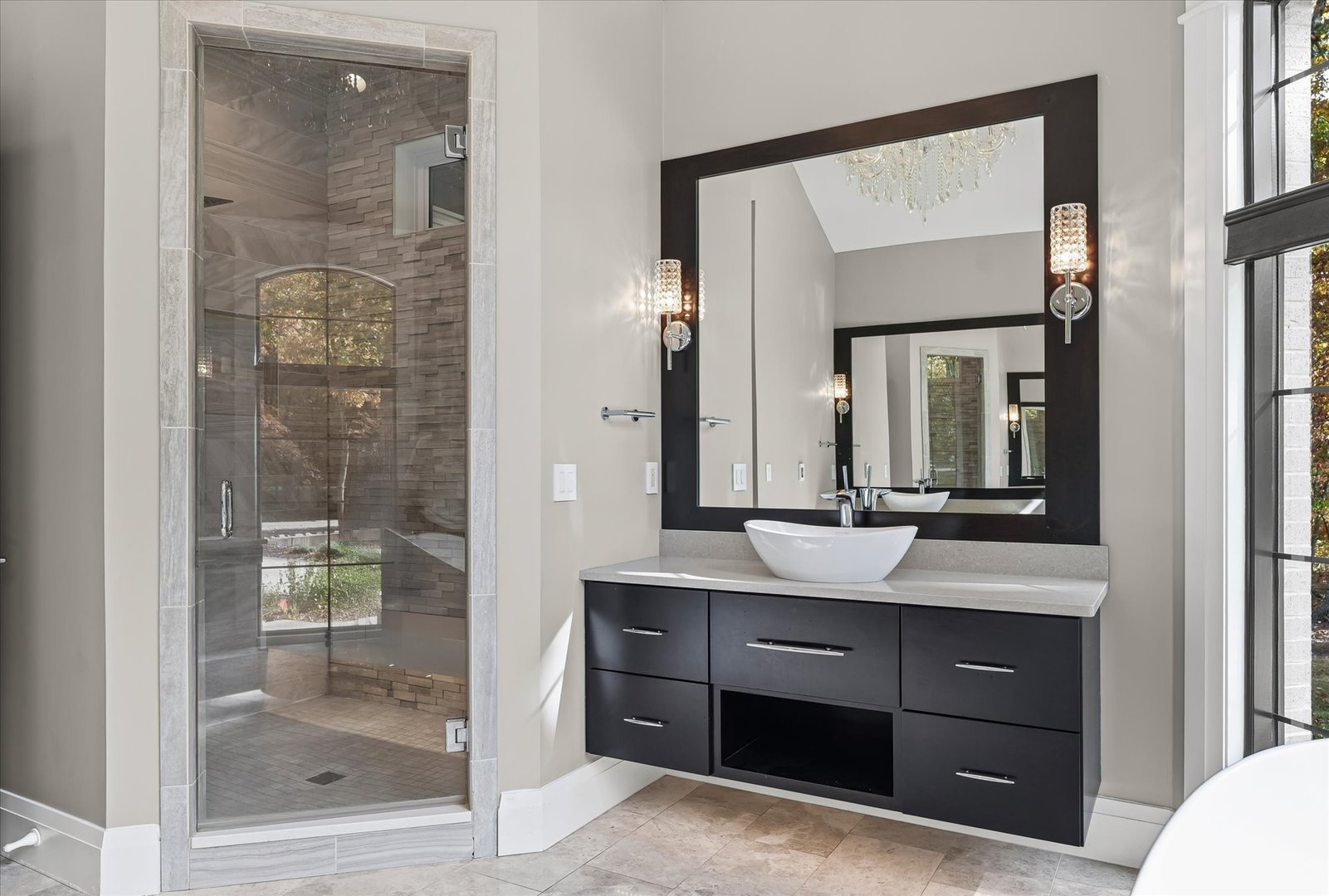 1410 East White Oak Road Mahomet, IL 61853 - Photo 82 of 140 a bathroom with a double vanity sink and mirror