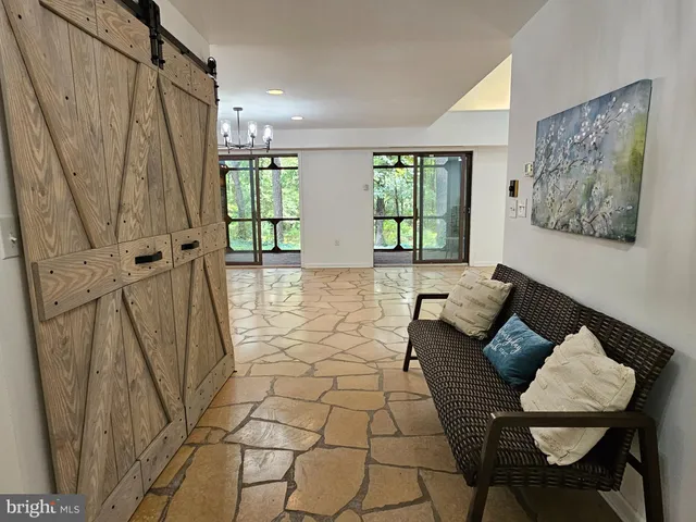 a view of a room with shelves