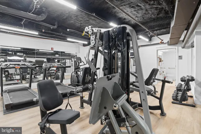 a view of a room with gym equipment