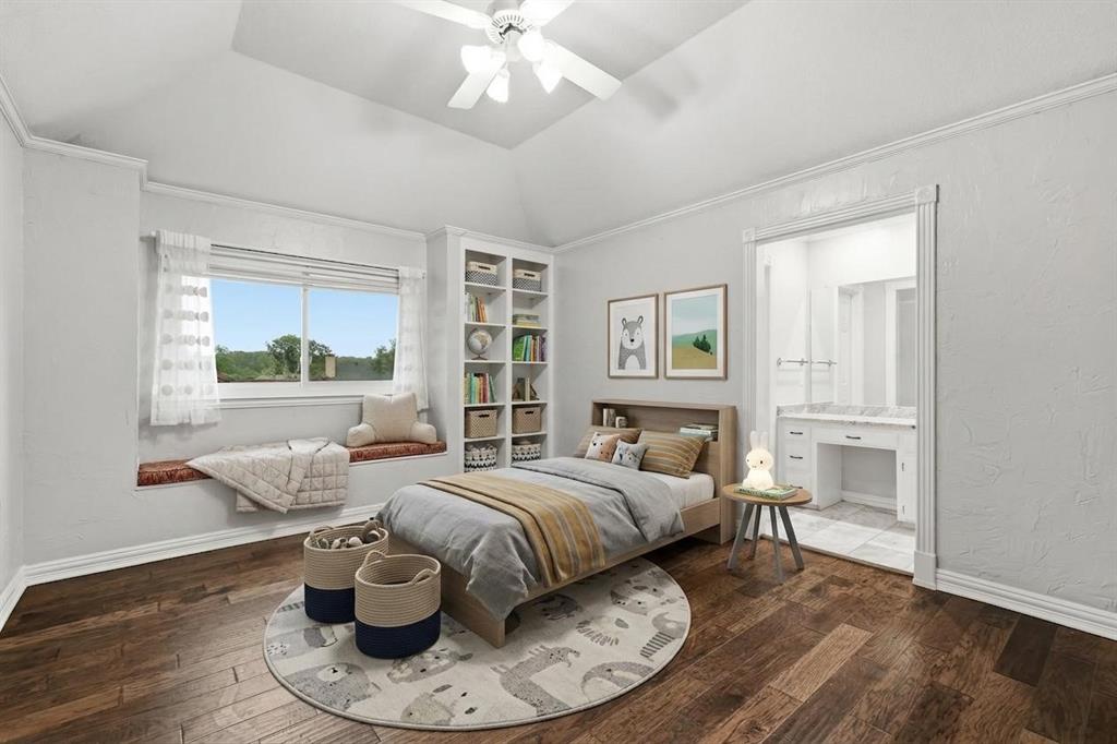 848 Birdsong Bedford, TX 76021 - Photo 28 of 40 a bedroom with a bed and wooden floor