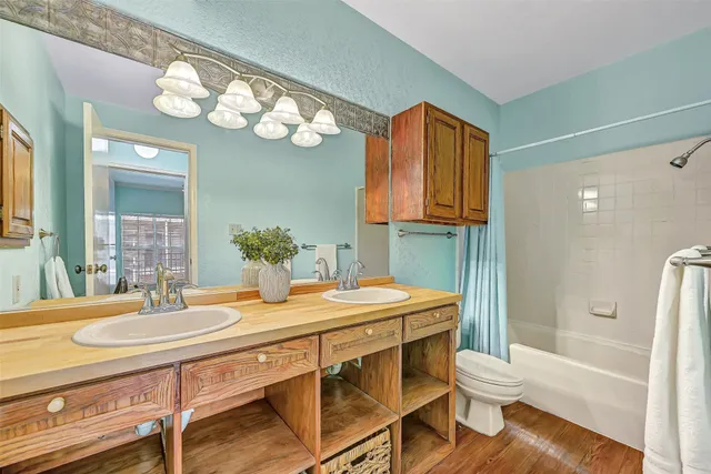 a bathroom with a sink a toilet and a mirror