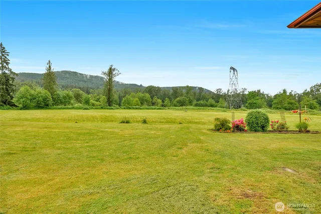 a view of a lake with a big yard