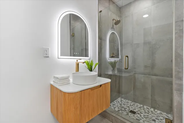 a living room with furniture and a yard