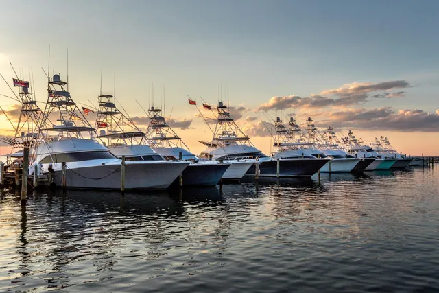 a view of a lake with boats and trees